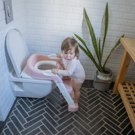 Minene Pink Toddler Toilet Seat with Footrest Handles and Removable Cushion