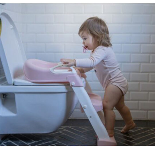 Minene Pink Toddler Toilet Seat with Footrest Handles and Removable Cushion