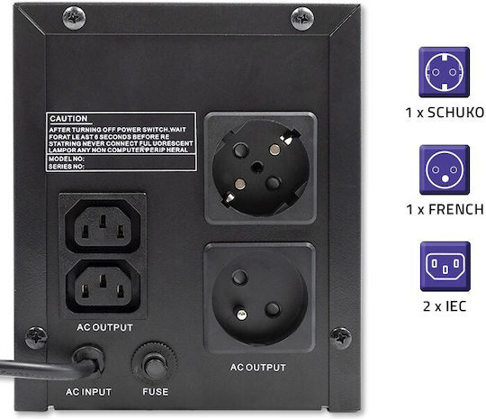 Qoltec FR UPS Line-Interactive 1500VA 900W με 4 Πρίζες