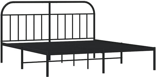 Κρεβάτι King Size Μεταλλικό Μαύρο με Τάβλες για Στρώμα 183x213cm