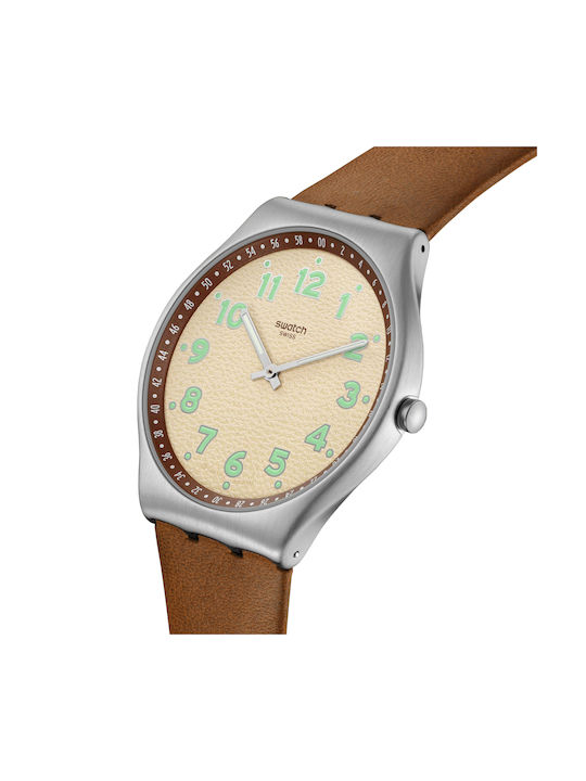 Swatch Uhr mit Braun Lederarmband