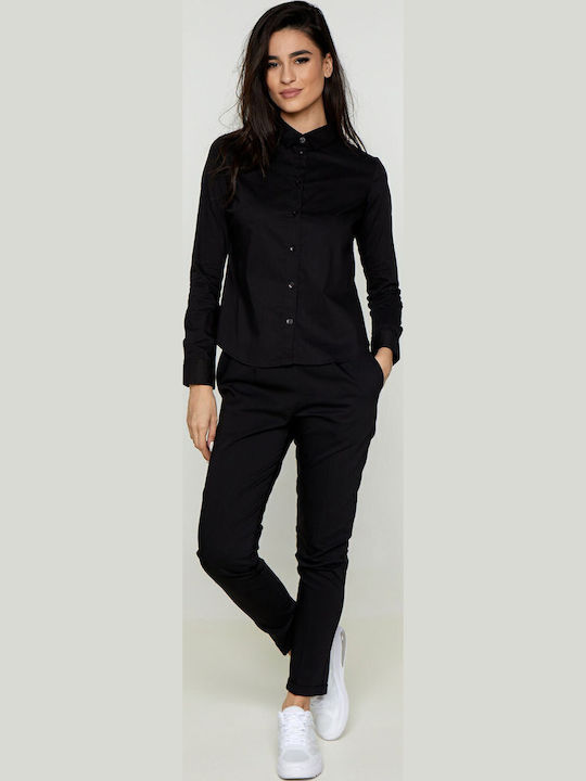 Langärmelig Damen Hemd Schwarz