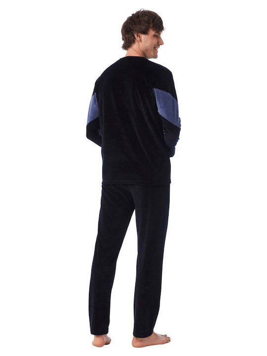 Minerva Men's Winter Velvet Pajamas Set Navy Blue