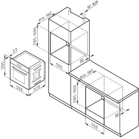Pyramis 731016 PK Φούρνος άνω Πάγκου 73lt Π59.5εκ. Inox