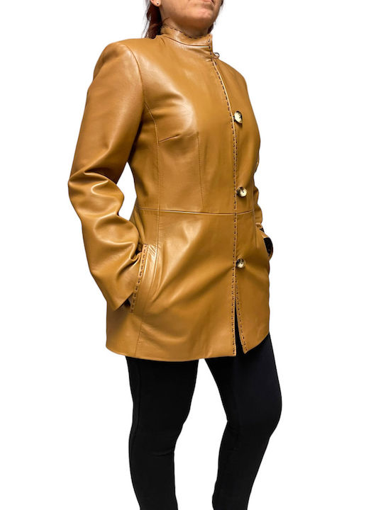 MARKOS LEATHER Women's Short Lifestyle Jacket for Winter Brown