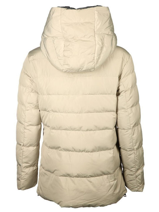 Rino&Pelle Women's Short Puffer Jacket Double Sided for Winter Beige