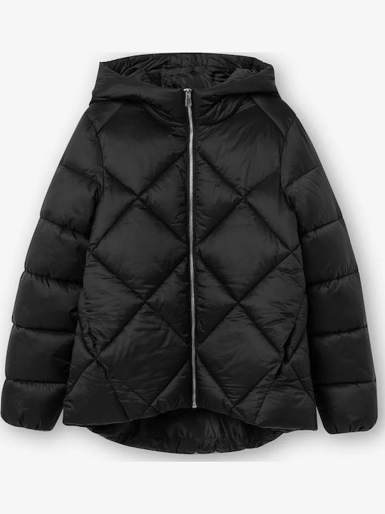 Women's Short Puffer Jacket for Winter Black