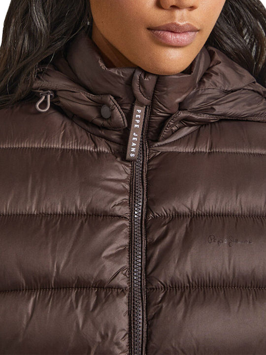 Maddie Women's Long Puffer Jacket for Winter Brown