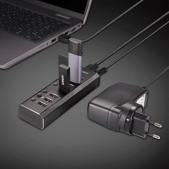 Lindy USB-Hub 7 Anschlüsse USB 3.0 mit Anschluss an einen Computer USB-A
