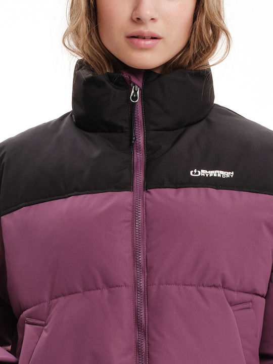 Women's Short Puffer Jacket for Winter Purple