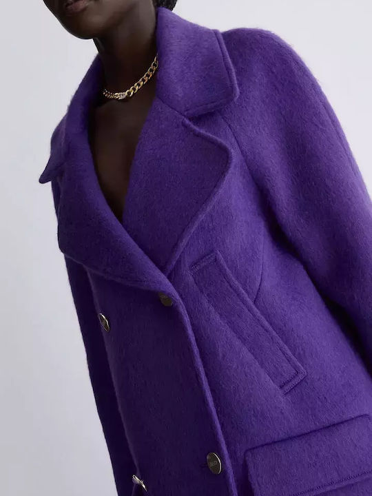 Cappotto Γυναικείο Μωβ Παλτό Oversized με Κουμπιά