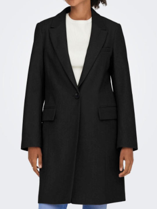 Only Women's Midi Coat with Buttons Black