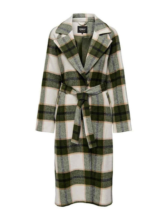 Only Women's Checked Midi Coat with Belt