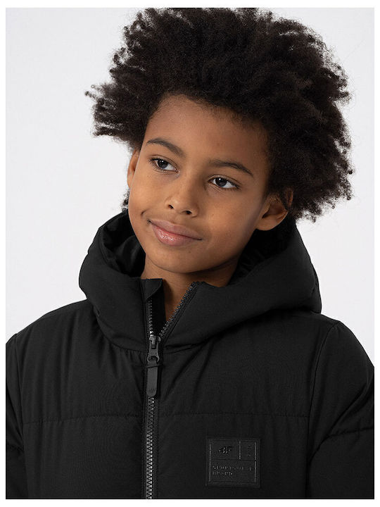 Down Kids Casual Coat Long Hooded Black