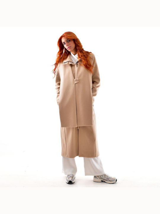 Lotus Eaters Women's Long Coat with Buttons Beige