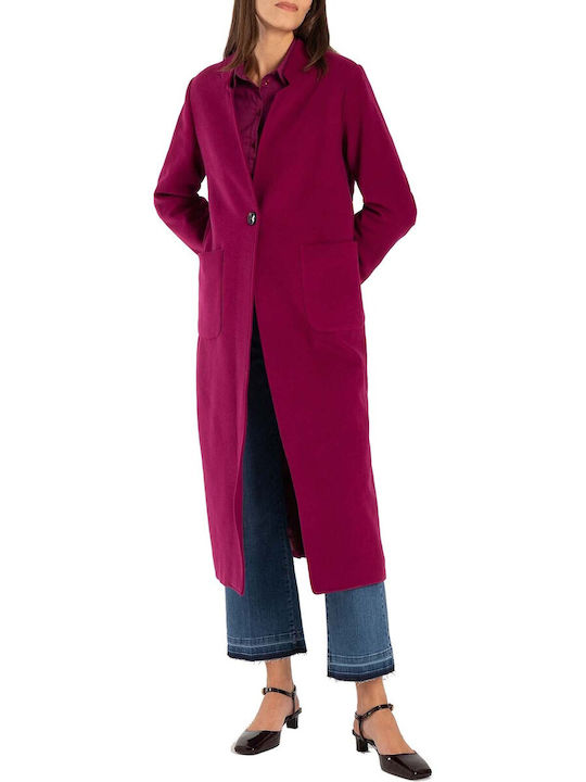 MORE & MORE Women's Long Coat with Buttons Purple