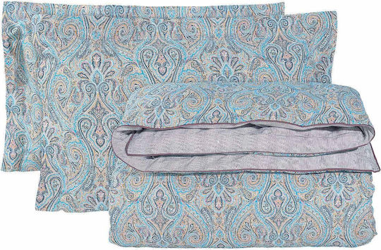 Das Home Set Cearșafuri 240x260cm. Happy 9611 Roșu - Albastru - Ocru 4buc