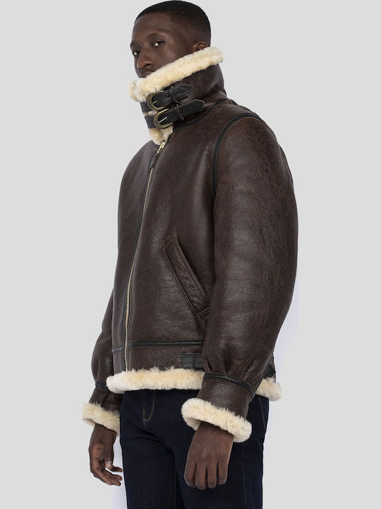 Lederjacke Winter Jacke Braun
