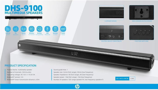 HP DHS-9100 Soundbar 3 Bluetooth 15W Negru