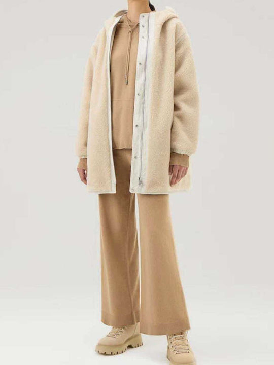 Women's Short Parka Jacket Double Sided for Winter Beige