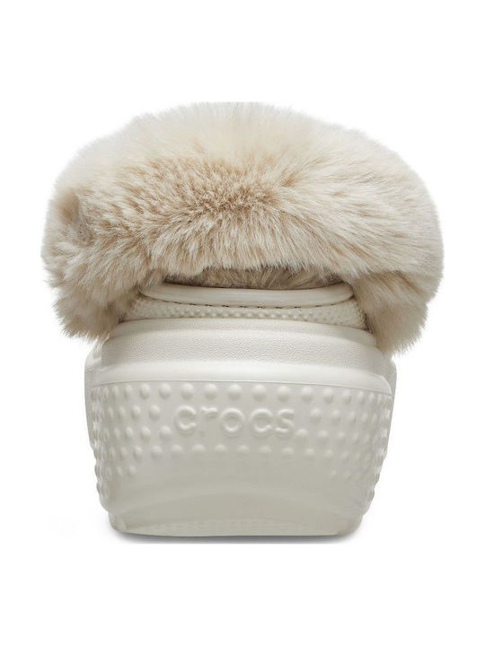 Crocs Stomp Lined Femei Sabot cu blană Bej