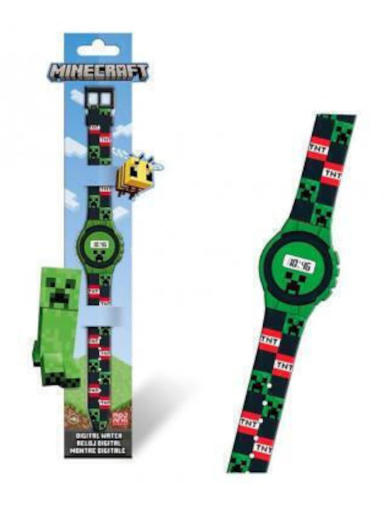 Kids Licensing Ceas digital pentru copii Minecraft cu curea din cauciuc/plastic Verde
