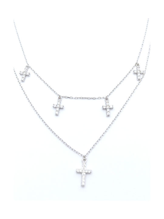 PS Silver Necklace Double from Silver with Zircon