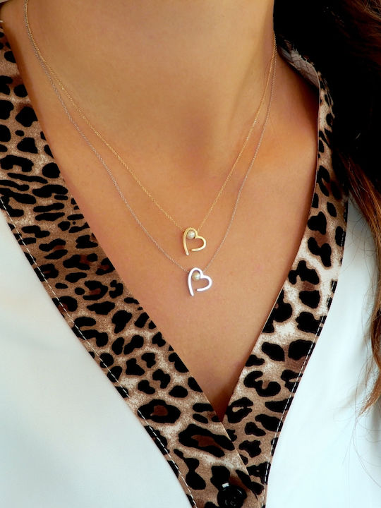 Art d or Necklace with design Heart from Gold 9 K with Pearls