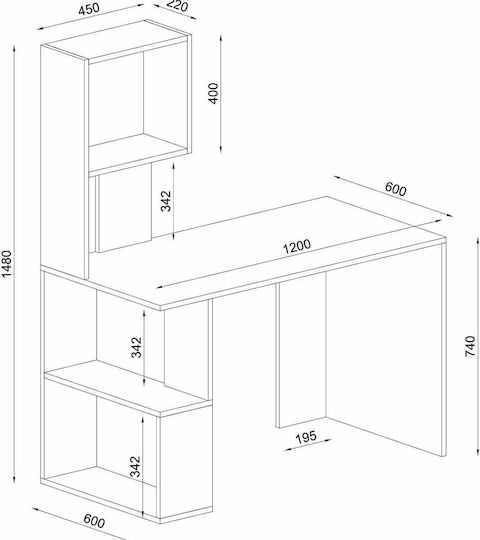 Γραφείο Siros Ξύλινο με Βιβλιοθήκη Λευκό 120x60x148εκ.