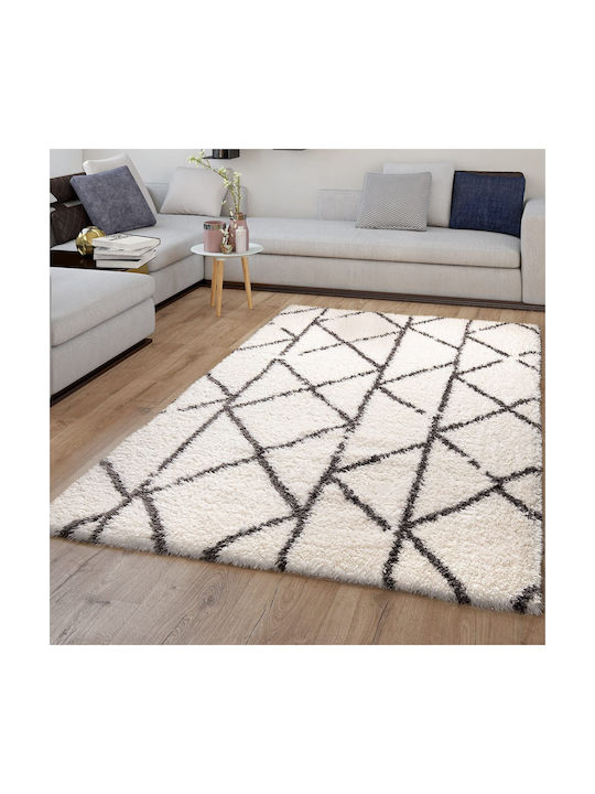 Saray Home Moroccan Eyelash Χαλί Ορθογώνιο Shaggy Ιβουάρ Μαύρο 154x154cm