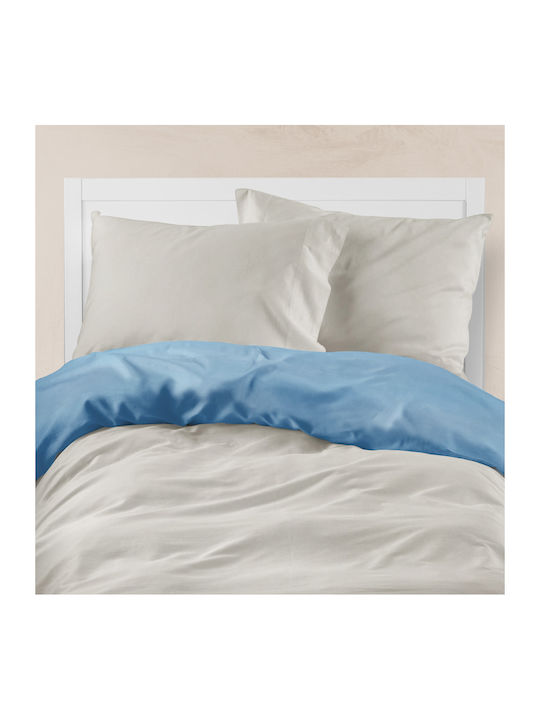 Borea Solid Line Super Double Cotton Duvet Cover 220x240 Μπλε-Γκρι 000302099082