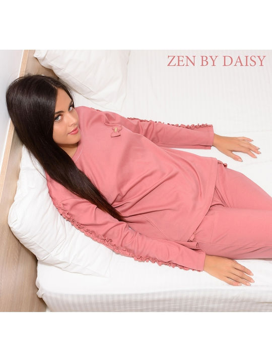 Zen by Daisy Winter Damen Pyjama-Set Baumwolle Rosa