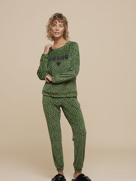 Noidinotte Winter Damen Pyjama-Set Samt Grün