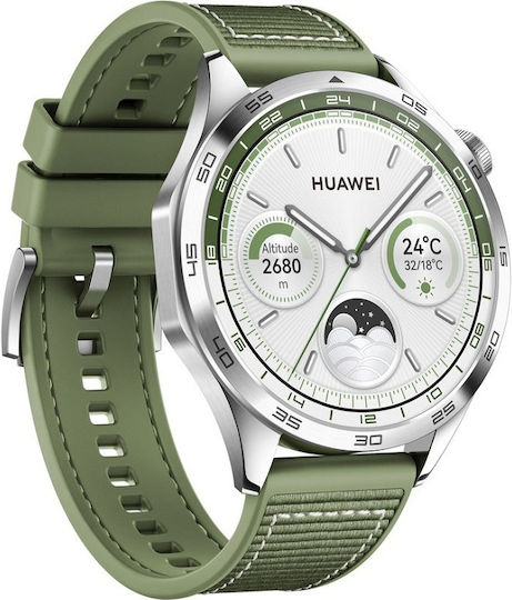 Huawei Watch GT 4 Stainless Steel 46mm Waterproof with Heart Rate Monitor (Green Composite Strap)