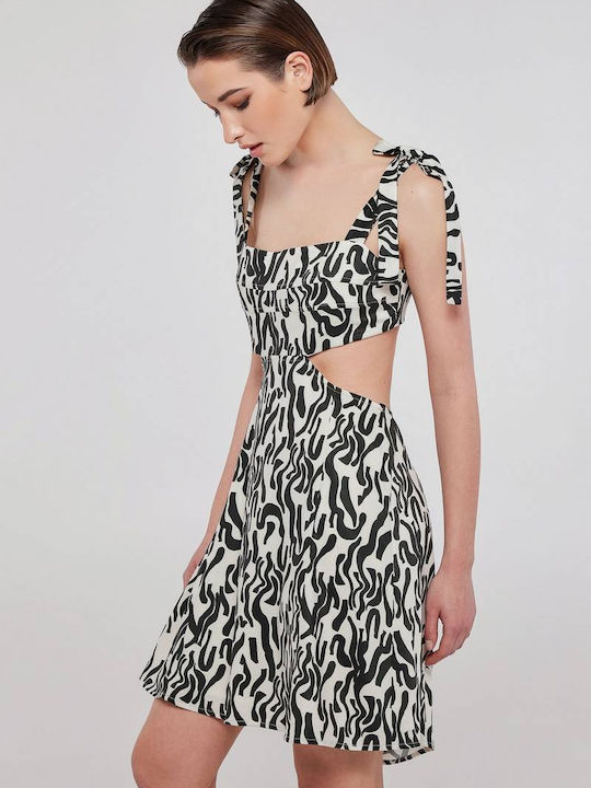 Clarissa Summer Mini Evening Dress Animal Print 2023S062 Ecru Black