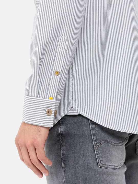 Long-sleeved Cotton Shirt Striped Gray