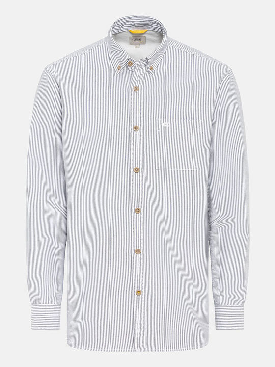 Long-sleeved Cotton Shirt Striped Gray