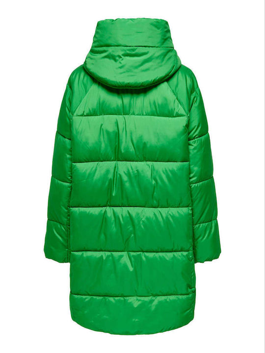 Women's Short Puffer Jacket for Winter Green