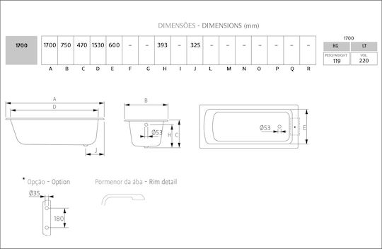 Recor Classic Badewanne Gusseisen 170x75cm Recor Classic Badewanne Gusseisen 170x75cm