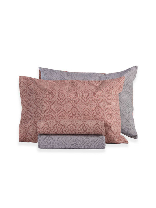 Nef-Nef Homeware Clover Σετ Σεντόνια Μονά Φανελένια 160x260εκ. Κόκκινο (3τμχ)