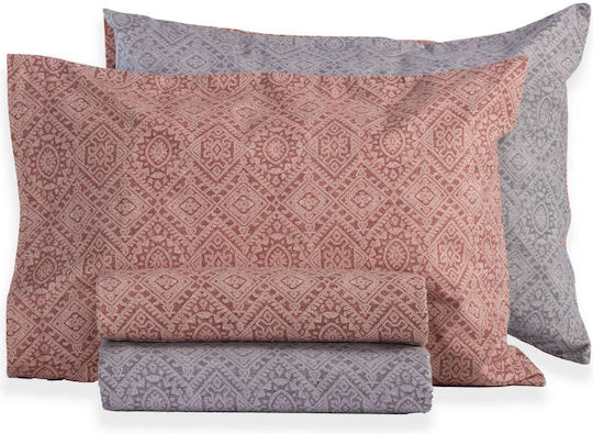 Nef-Nef Homeware Clover Σετ Σεντόνια Μονά Φανελένια 160x260εκ. Κόκκινο (3τμχ)