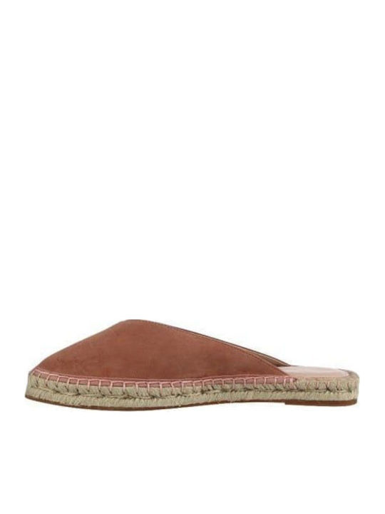 Flat Suede Mules in Tabac Brown Color