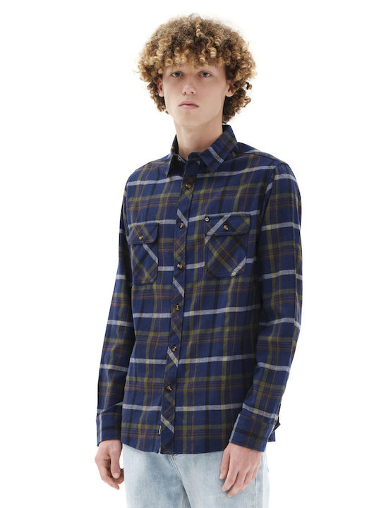 Long-sleeved Flannel Shirt Checked Blue Olive