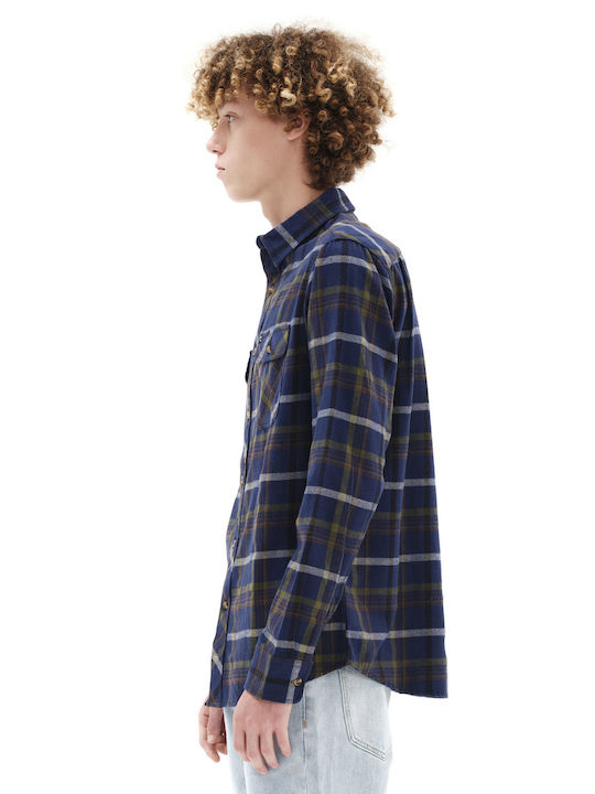 Long-sleeved Flannel Shirt Checked Blue Olive