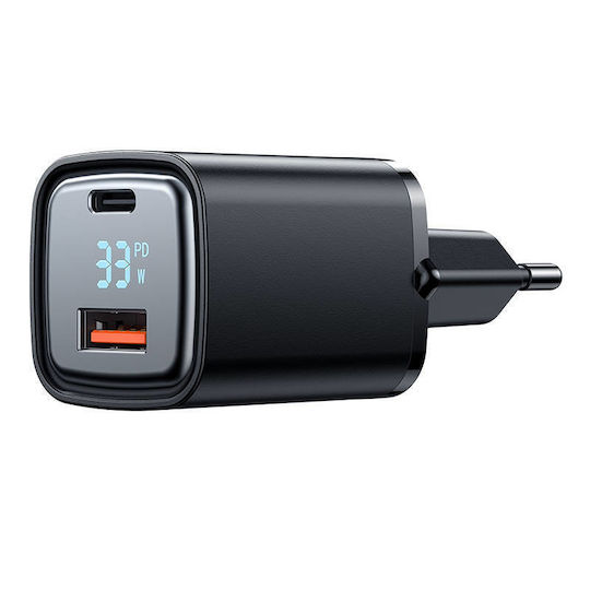 Mcdodo Зарядно Устройство Без Кабел GaN с USB-A Изходен Порт и USB-C Изходен Порт 33W Quick Charge 3.0 Черно CH-1701