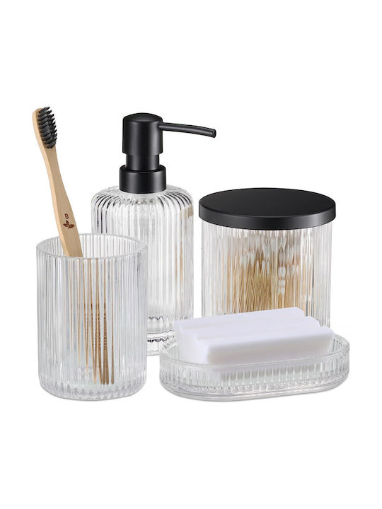 Navaris Glass Transparent Bathroom Accessory Set 4 Pieces