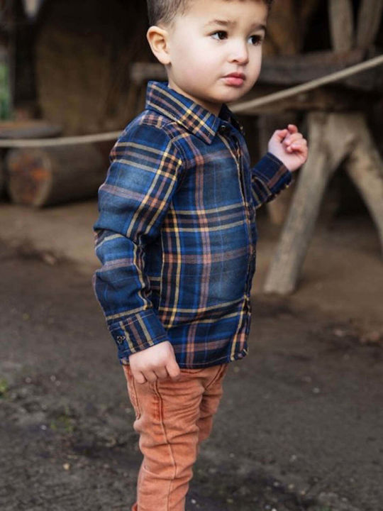Kids Checked Shirt Long Sleeve Blue