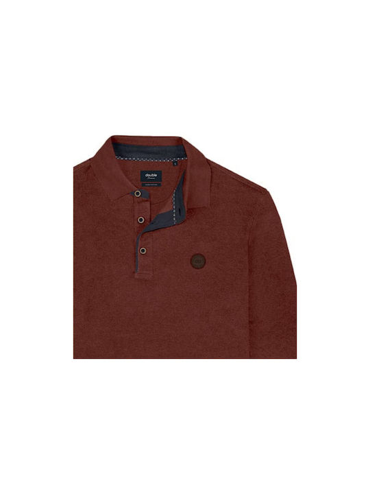 Double Plus Size Men's Long Sleeve Blouse Polo Burgundy