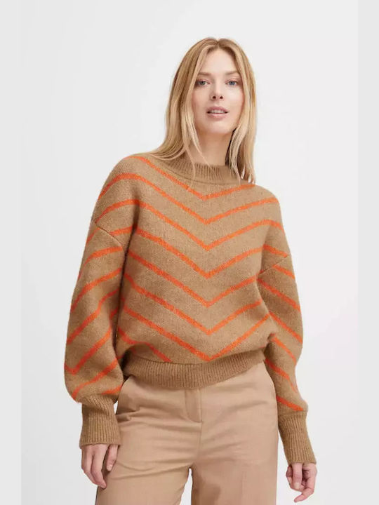 B.Younq Damen Pullover Gestreift Orange