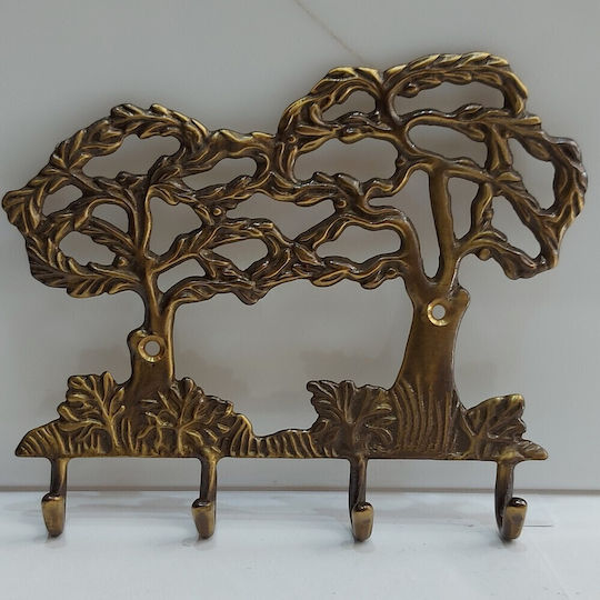 Wall Hanger Metal 4 Hooks Gold 16x13cm